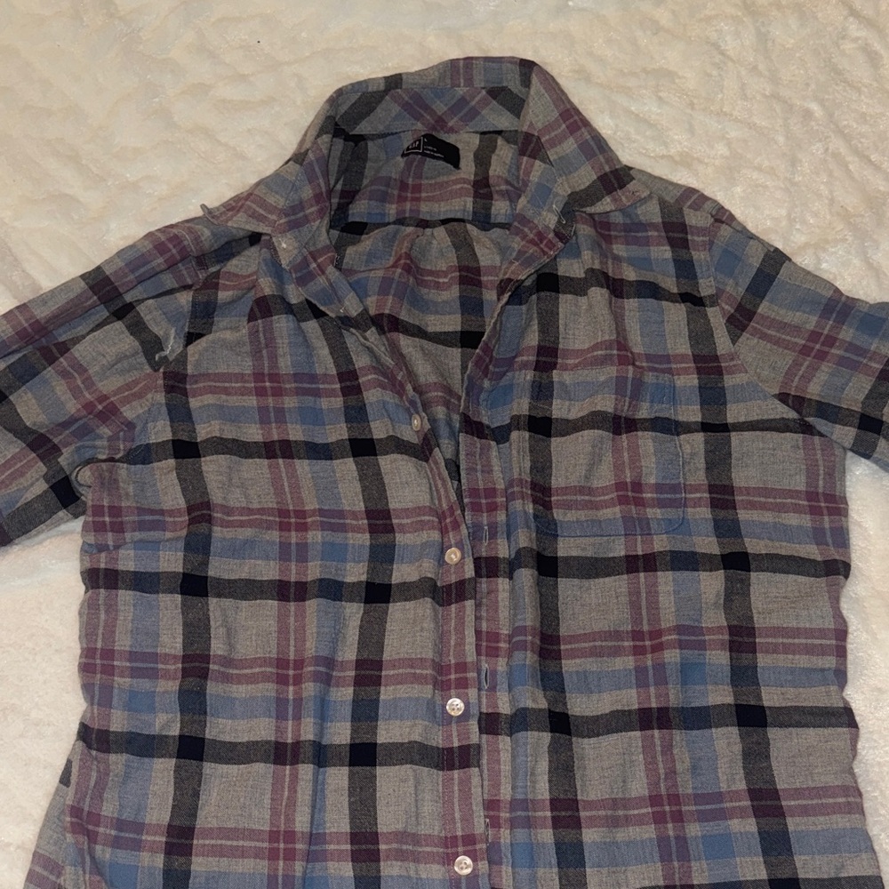 GAP Plaid Button Down Shirt - Blue, Purple, Gray
